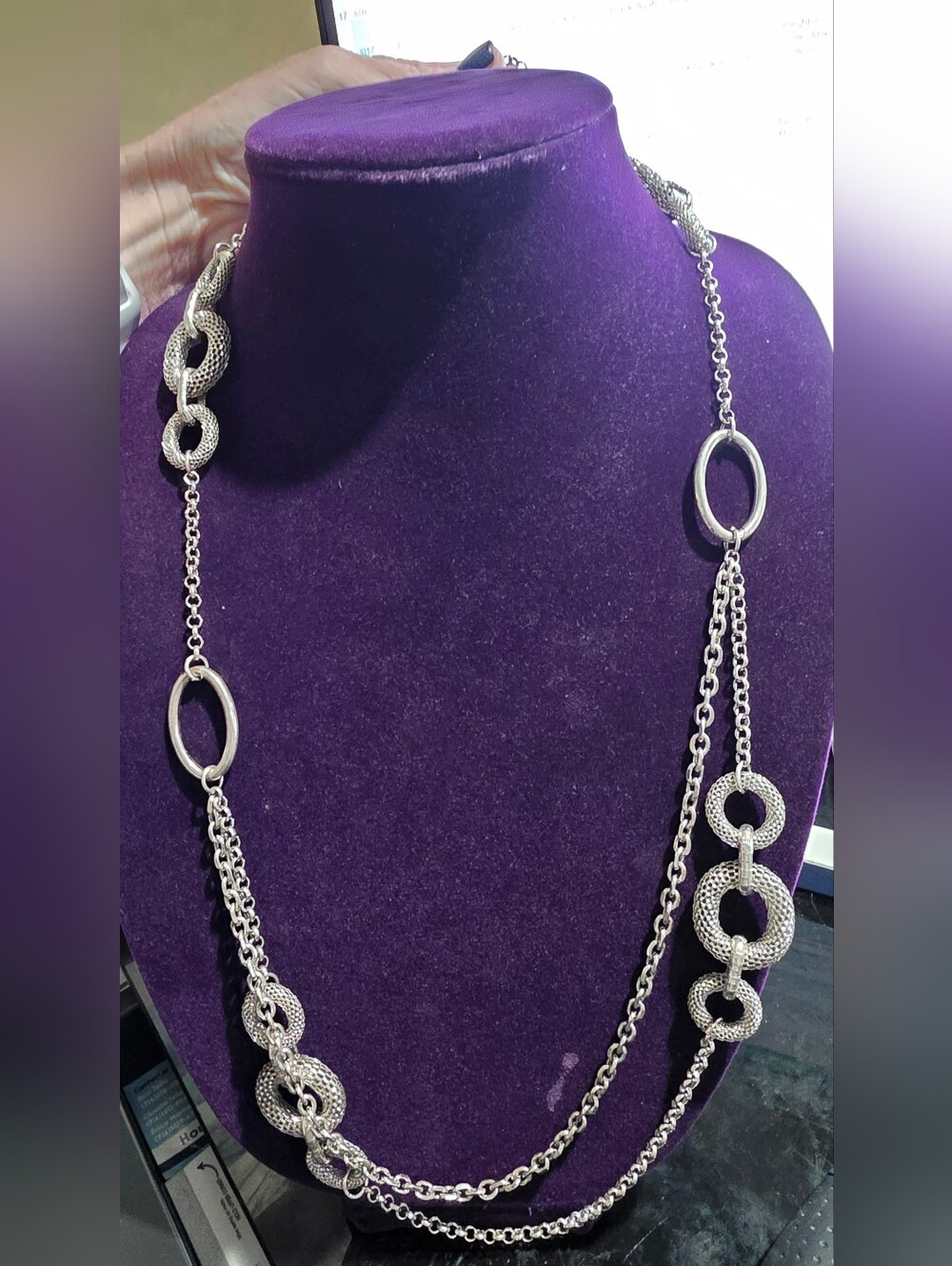 Premier Designs Silver Tone Textured Link Statement Necklace Long Layered Chain